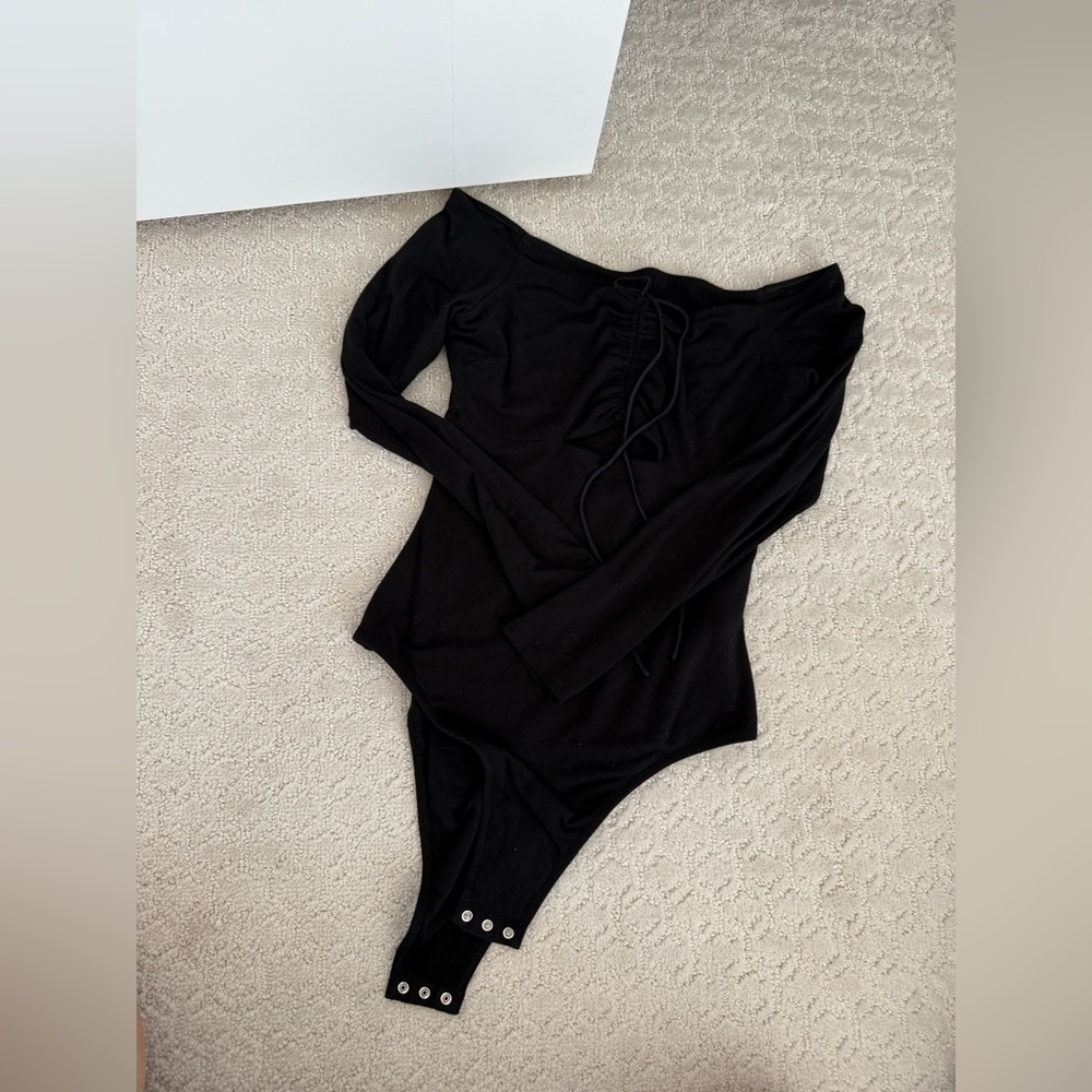 Alexander Wang Black Off-Shoulder Bodysuit